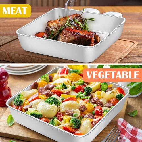 E-far Stainless Steel Square Cake Pans - Set of 2, 8x8 Inch Non-Toxic Bakeware for Lasagna & Brownies