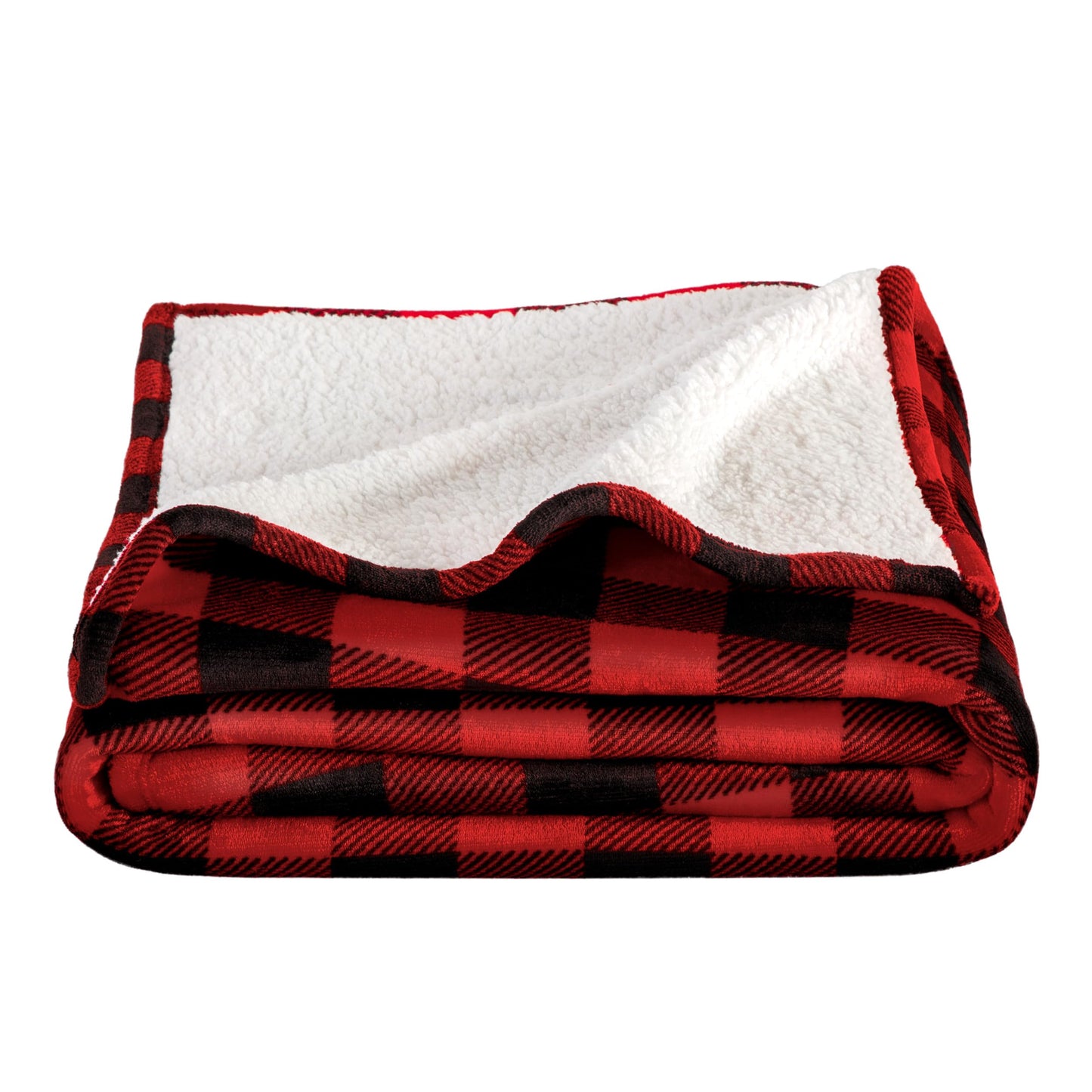 Bare Home Sherpa Fleece Blanket - Full/Queen Blanket - Blanket for Bed, Sofa, Couch, Camping and Travel - Warm & Lightweight - Fluffy & Soft - Reversible (Full/Queen, Buffalo Plaid - Red/Black)