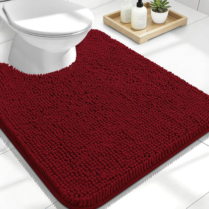 OLANLY U-Shaped Toilet Rug - Extra Soft, Absorbent Chenille Bathroom Mat | 24x20, Red, Non-Slip, Machine Washable