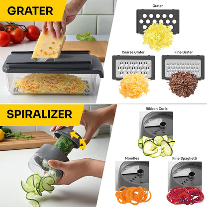 UltraChop Vegetable Chopper - 12 Blade Heavy Duty Food Processor & Spiralizer | Blue Kitchen Essential