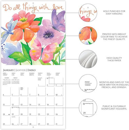 Graphique 2026 Mini Wall Calendar - Live Love Laugh | 7” x 7” | Thick Paper | Large Monthly Grid & 4-Month 2027 Preview