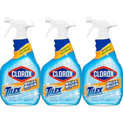 Clorox Plus Tilex Mold and Mildew Remover with Bleach, Spray Bottle, 32 Fluid Ounces, Unscented, Pack of 3