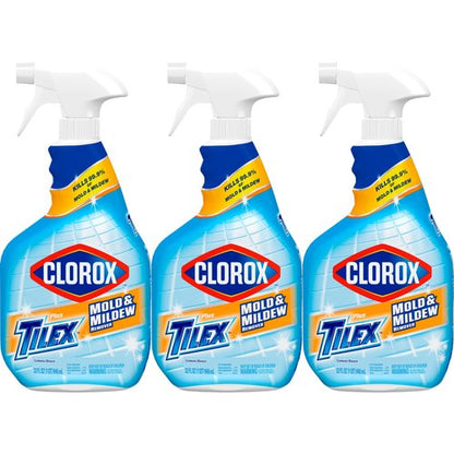 Clorox Plus Tilex Mold and Mildew Remover with Bleach, Spray Bottle, 32 Fluid Ounces, Unscented, Pack of 3