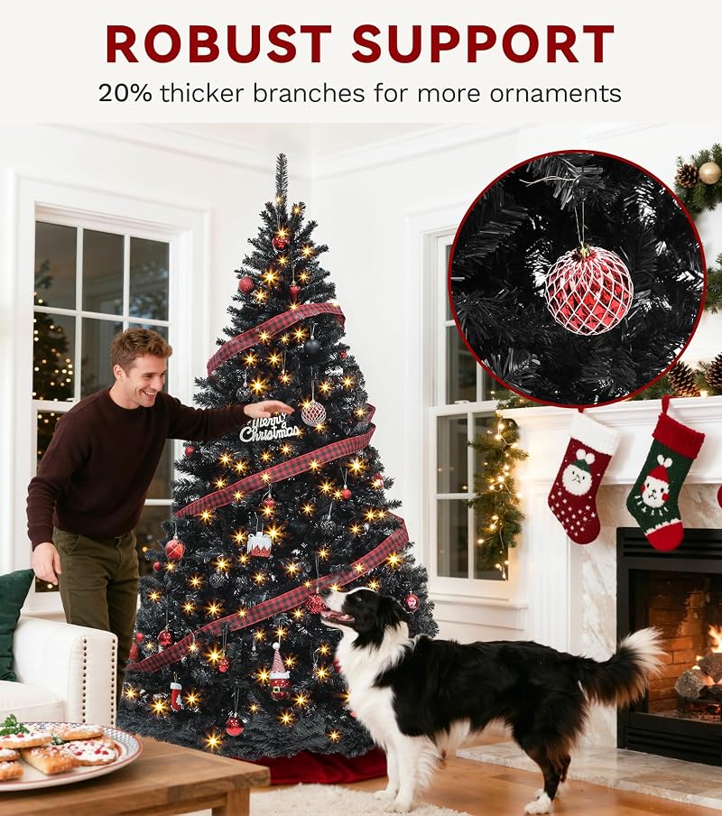 DWVO Black 6ft Prelit Christmas Tree with Remote Control - 11 Lighting Modes