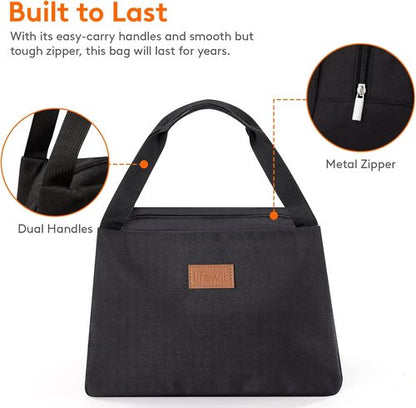 Lifewit Insulated Lunch Bag - Reusable Meal Prep Tote for Work & Travel | Black Color