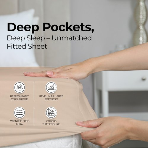 Utopia Bedding Full Fitted Sheet - Bottom Sheet - Deep Pocket - Soft Microfiber - Shrinkage and Fade Resistant - Easy Care -1 Fitted Sheet Only (Beige)