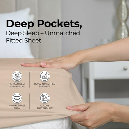 Utopia Bedding Full Fitted Sheet - Bottom Sheet - Deep Pocket - Soft Microfiber - Shrinkage and Fade Resistant - Easy Care -1 Fitted Sheet Only (Beige)