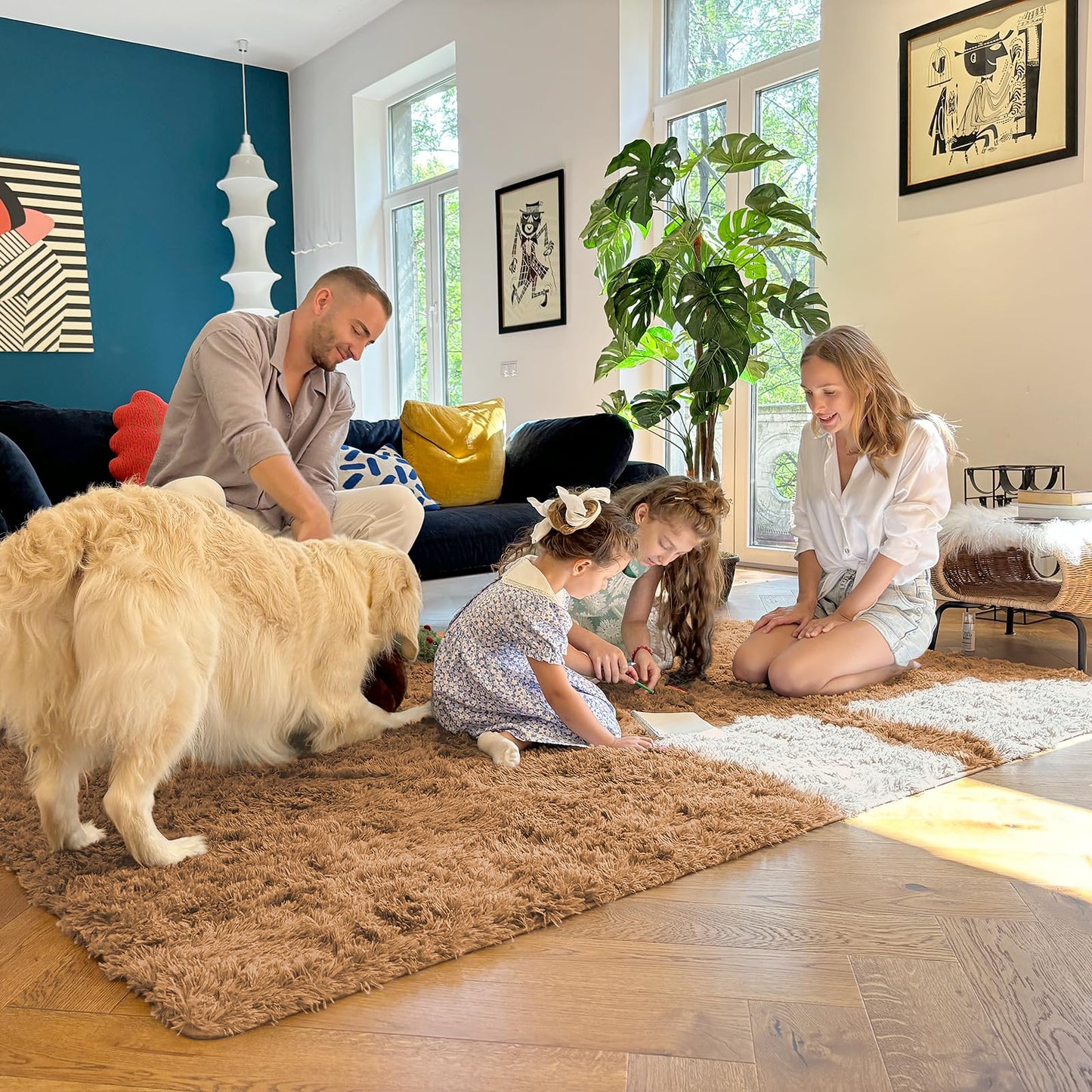 OLANLY Area Rugs for Living Room Bedroom, Machine Washable 4x5.9 ft Soft Fluffy Shaggy Bedside Rug, Indoor Floor Carpet for Kids Girls and Boys, Dorms, Nursery Rooms, Home Decor Aesthetic, Khaki