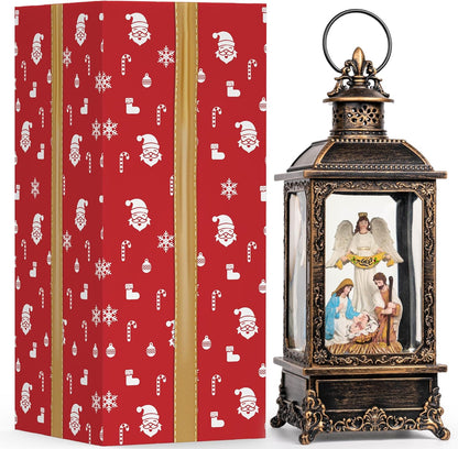 VISFLAIR Christmas Snow Globe - Lighted Angel & Nativity Scene | Musical Water Lantern, Battery or USB Powered Holiday Decor