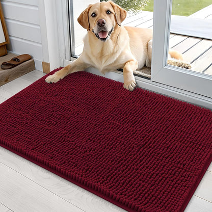 OLANLY Dog Door Mat - Absorbent Non-Slip Mud Mat for Dogs | Quick Dry Chenille, 36x24, Burgundy