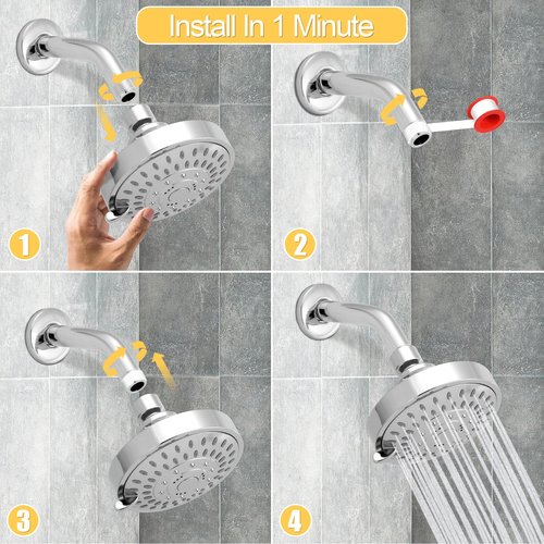 AISOSO Shower Head, 5 Modes High Pressure Shower Heads for Relaxed Shower Experience, 4.1 Inch Bathroom Fixed Showerhead Even at Low Water Pressure for Powerful Spray, Chrome