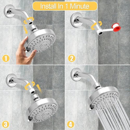 AISOSO Shower Head, 5 Modes High Pressure Shower Heads for Relaxed Shower Experience, 4.1 Inch Bathroom Fixed Showerhead Even at Low Water Pressure for Powerful Spray, Chrome