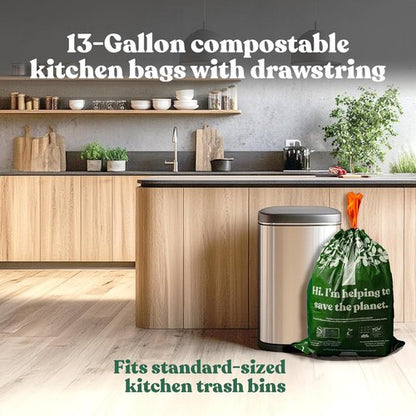 Healthy Earth 13 Gallon Compostable Trash Bags - Heavy Duty Leak-Proof Kitchen Liners | 30 Count