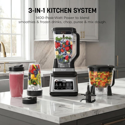 Ninja BN801 Professional Plus Kitchen System - 1400W Blender & Food Processor with Auto IQ | 72oz Pitcher, 64oz Bowl, 2 To-Go Cups, Grey