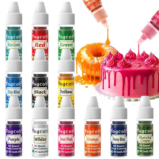 Oil Based Food Coloring Set - 12 Color Flavorless Dyes for Cake Decorating & Candy Melts | 0.25 Fl. Oz