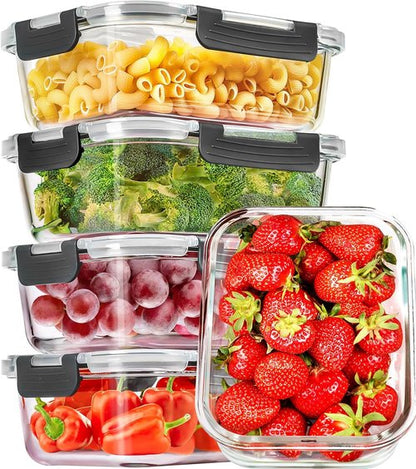 CEKEE Glass Meal Prep Containers - 5 Pack 36 OZ Airtight Food Storage Set | Microwave & Dishwasher Safe