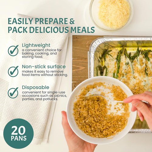 FUNSTITUTION Aluminum Foil Pans - 13x17 Disposable Baking Pans for Grilling, Cooking & Storing (20 Pack)