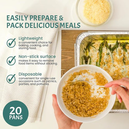 FUNSTITUTION Aluminum Foil Pans - 13x17 Disposable Baking Pans for Grilling, Cooking & Storing (20 Pack)