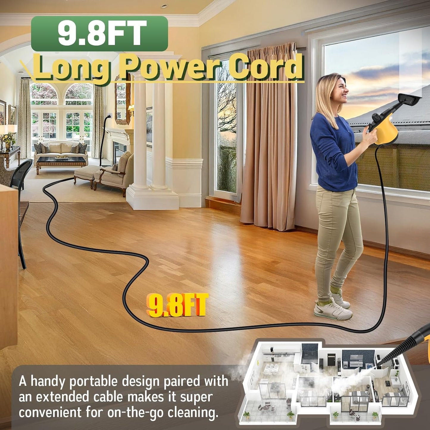 Skiennix Pressurized Handheld Steam Cleaner - Multi-Purpose Portable Steamer with 11 Accessories for Home Deep Cleaning