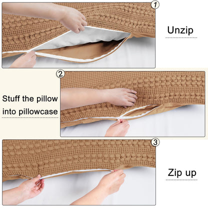 PHF 100% Cotton Waffle Body Pillowcase with Zipper, 1 Pack 20" x 54" Soft Skin-Friendly Pillow Sham, No Filling, Aesthetic Woven and Breathable Waffle Weave Body Pillow Cover for Bed, Clay