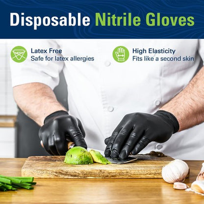 SWIFTLITE Black Nitrile Gloves, Food Safe Disposable Gloves Latex Free, Rubber Gloves Powder Free for Cooking, Kitchen Cleaning (100, Medium)