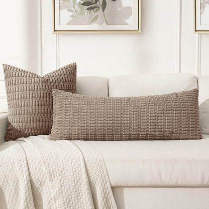 MIULEE Light Brown Long Body Lumbar Throw Pillow Cover - Soft Boho Decor 14x36 Inch for Couch & Sofa