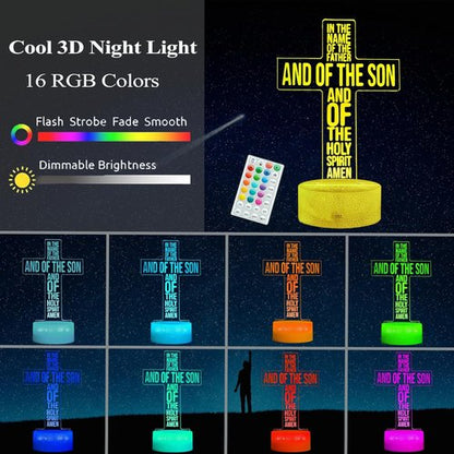 Cross 3D Night Light - Jesus Lamp with 16 Color Changing Options & Remote Control | Perfect Gift for Christmas & Birthdays