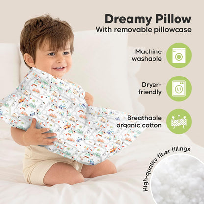My Little Dreamy Toddler Pillow - Organic Cotton Travel Pillow with Soft, Breathable Pillowcase | 13x18 Inches for Kids 2-5 Years
