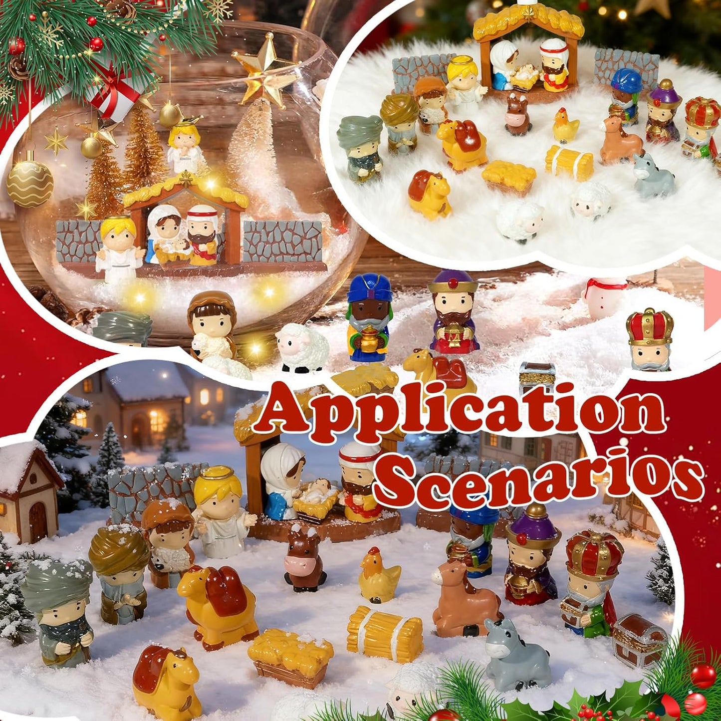 Regine Switzerland Christmas Nativity Set - 24 Hand-Painted Resin Figurines for Festive Tabletop Decor