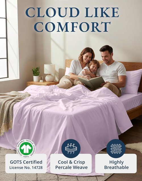 **LANE LINEN 100% Organic Cotton Twin XL Sheets - Extra Large Hospital Bed Bedding, Deep Pocket, Machine Washable - Orchid Petal**