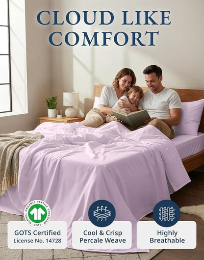 **LANE LINEN 100% Organic Cotton Twin XL Sheets - Extra Large Hospital Bed Bedding, Deep Pocket, Machine Washable - Orchid Petal**