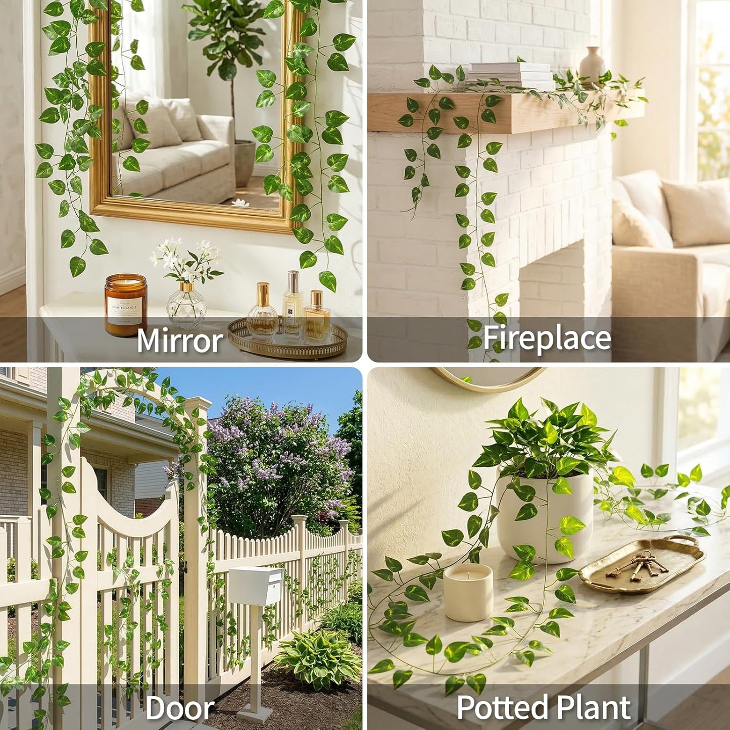 Suddus Artificial Pothos Leaves - 33 Feet Greenery Hanging Garland for Home, Office & Wedding Decor