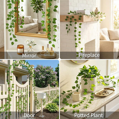 Suddus Artificial Pothos Leaves - 33 Feet Faux Greenery Hanging Garland for Home & Garden Decor
