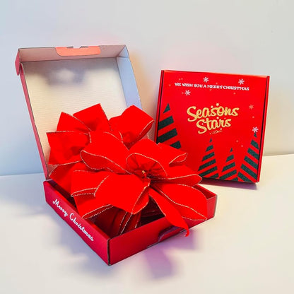 Velvet Red Christmas Tree Bows, 2-Pack Handmade Topper with Gold Wire - 11in x 15.7in Ready-to-Use