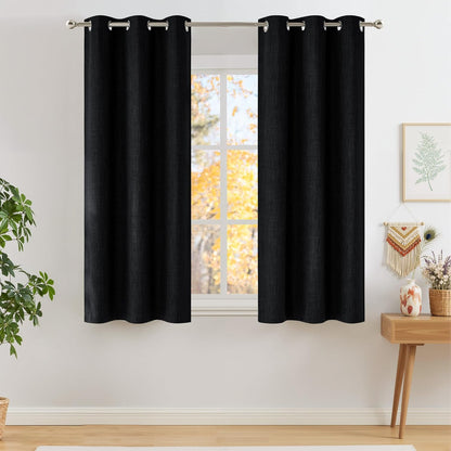 NICETOWN Black Faux Linen Blackout Curtains - 63-Inch Privacy Panels for Living Room & Bedroom | Easy Care Grommet Top, 2 Panels