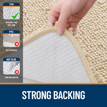 OLANLY U-Shaped Toilet Rug - Extra Soft Absorbent Chenille Bath Mat | 24x24 Inches, Beige, Non-Slip