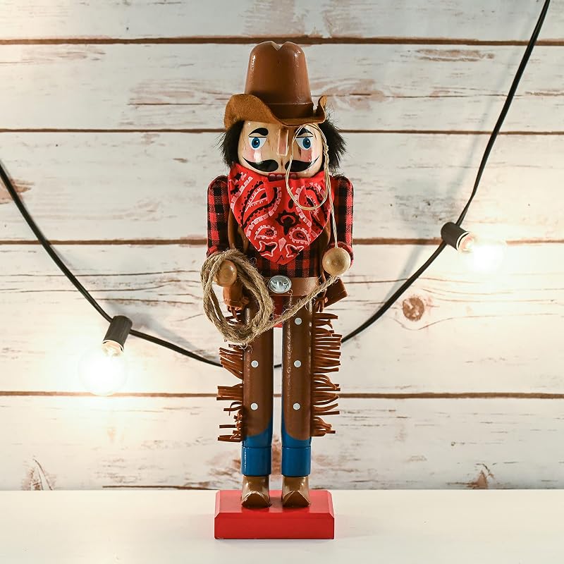 Christmas Western Cowboy Nutcracker – 14" Wooden Lever Nutcracker Decoration
