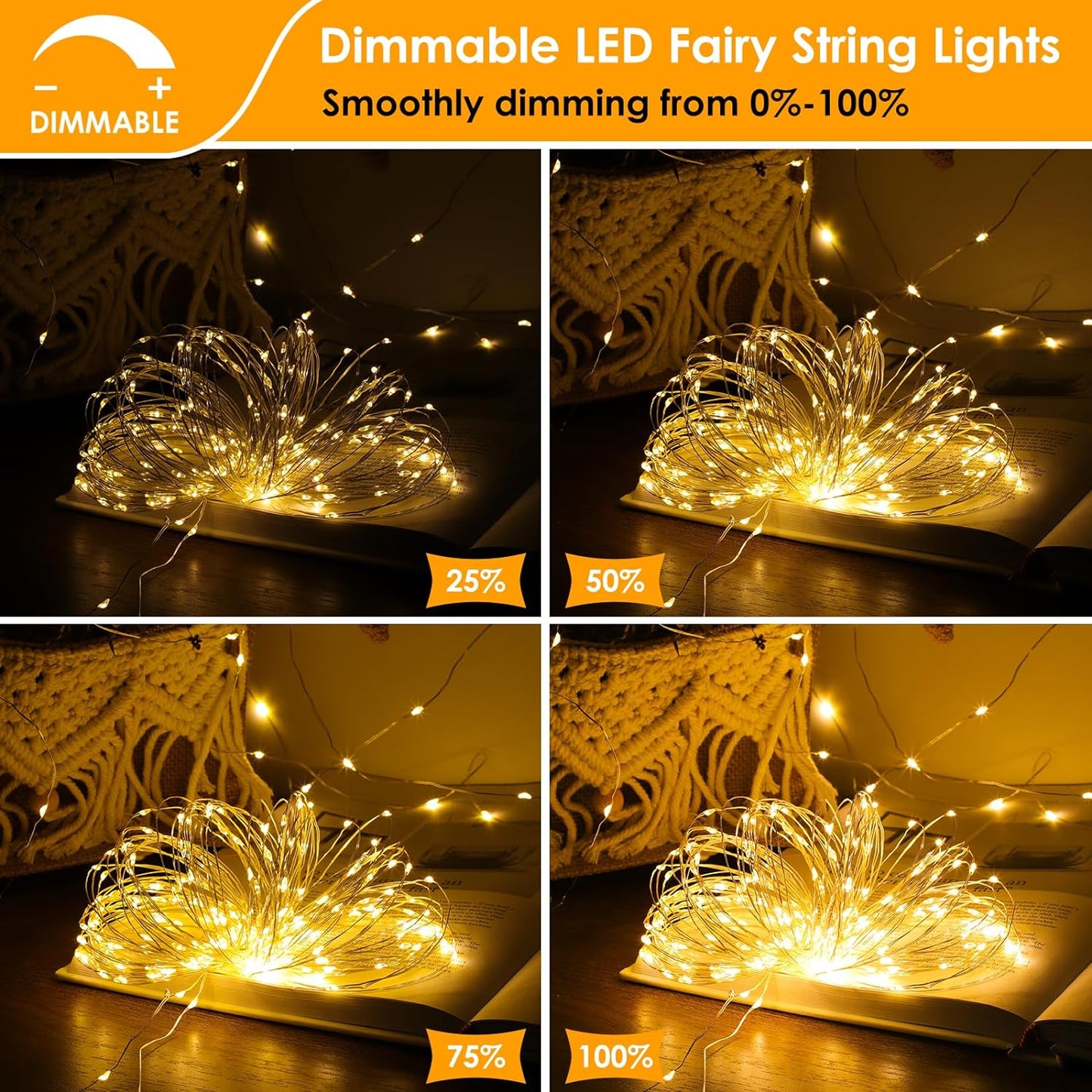 Mlambert 33FT Battery Operated Fairy Lights - Waterproof, Dimmable 100 LEDs with Remote & Timer