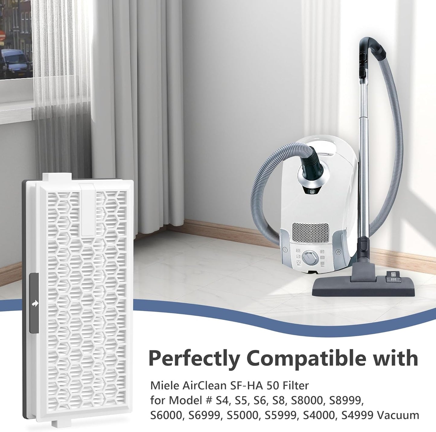 Miele HEPA Replacement Filters - 4-Pack Compatible with AirClean SF-HA 50 for S4, S5, S6, S8 Models