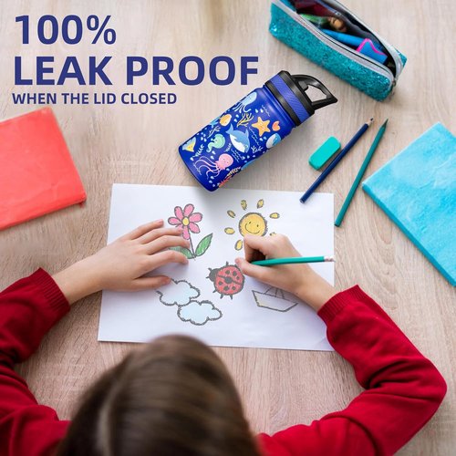 Fanhaw Insulated Kids Water Bottle - 18 Oz Stainless Steel, Leakproof & BPA Free | Blue Ocean