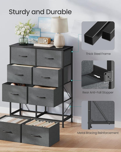 SONGMICS Dresser - Modern Chest of Drawers Storage Organizer Unit, 8 Drawer, Slate Gray
