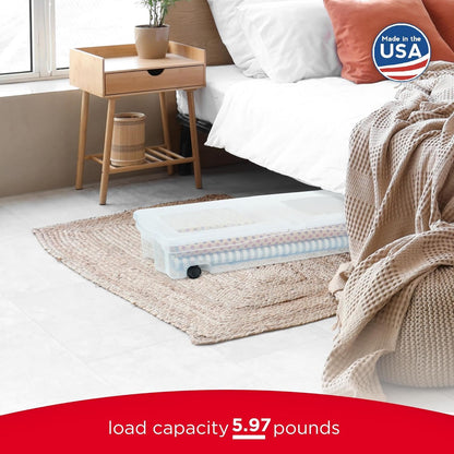 Rubbermaid 70 Quart Under Bed Storage Boxes - Dual Hinged Lids & Rolling Caster Wheels | Clear, 2 Pack