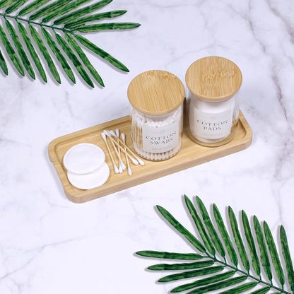 INIUNIK Qtip Holder - 3 Pack Glass Apothecary Jars with Lids | Stylish Bathroom Organizers Set