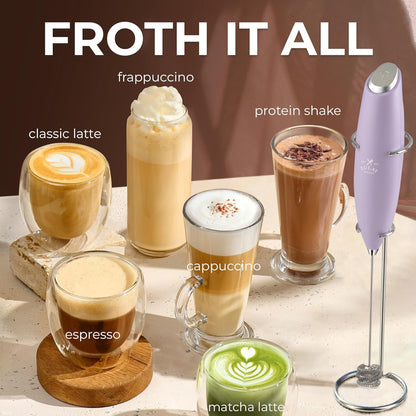 Zulay Kitchen Tornado Triple Whisk Milk Frother - Handheld Foam Maker for Rich, Creamy Coffee & Lattes - Lilac Color with 4 Duracell Batteries