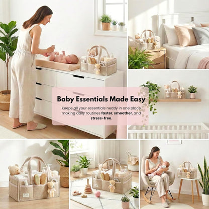 PeraBella Baby Diaper Caddy Organizer - XL Portable Felt Basket for Nursery & Car Essentials