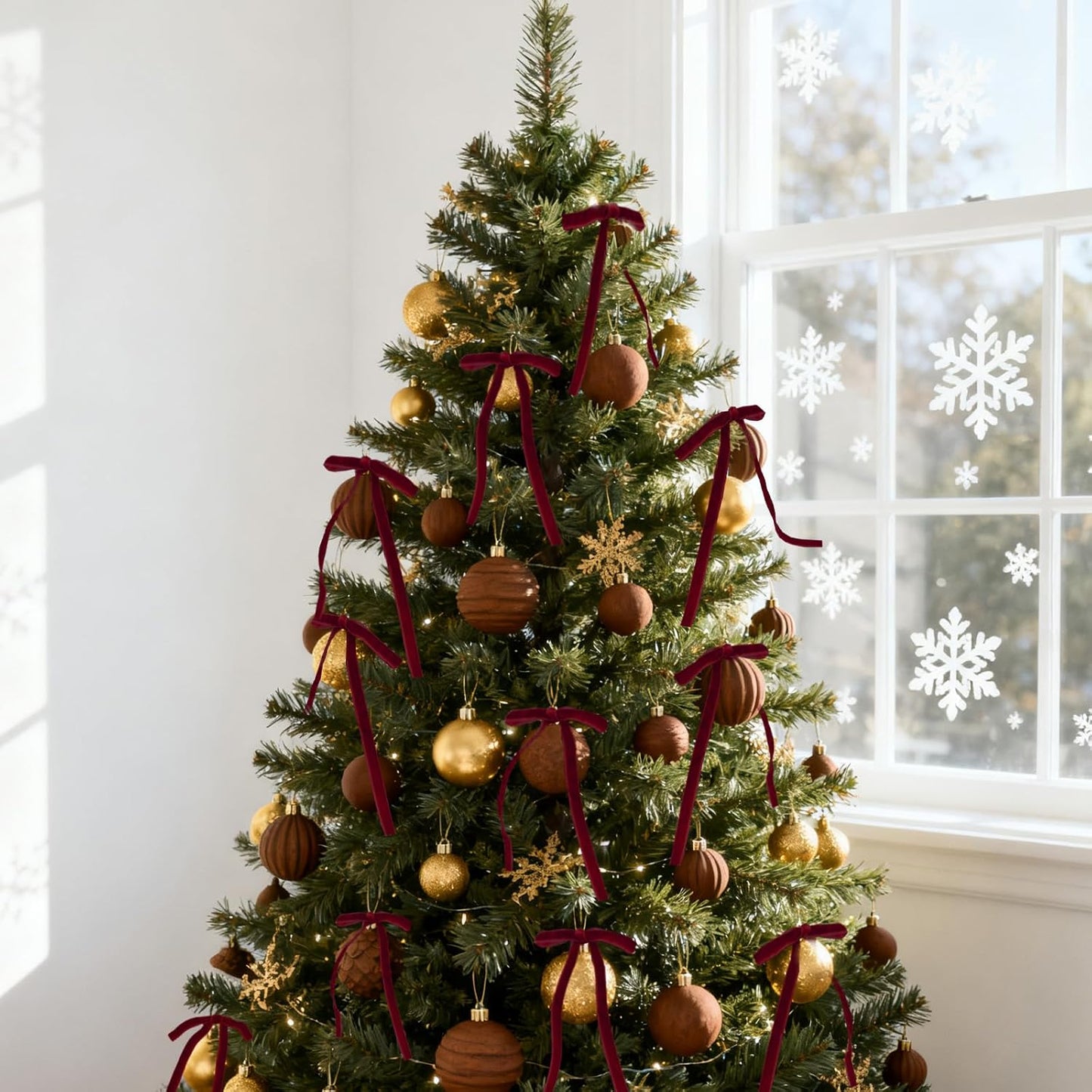 Regine Switzerland 24Pcs Velvet Bows - Burgundy Christmas Tree Ornaments for Festive Decor