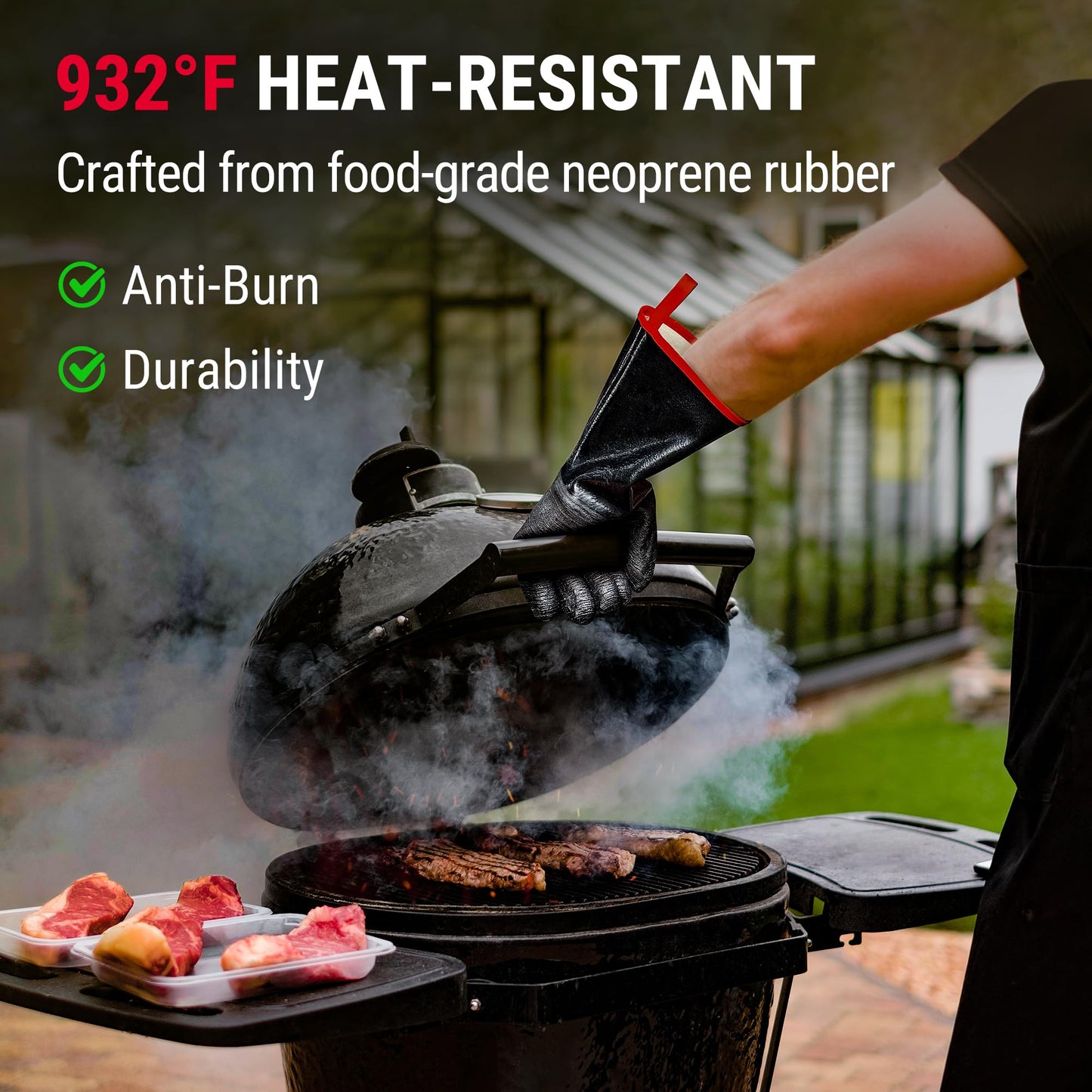 TempPro 932°F Heat Resistant BBQ Gloves, 14" Waterproof Oven & Grill Gloves, Oil & Slip-Resistant Neoprene Oven Mitts for BBQ, Fire Pit, Rotisserie, Smoker Accessories Gifts (Previously ThermoPro)