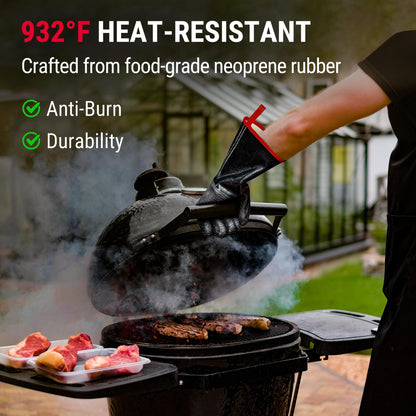 TempPro 932°F Heat Resistant BBQ Gloves, 14" Waterproof Oven & Grill Gloves, Oil & Slip-Resistant Neoprene Oven Mitts for BBQ, Fire Pit, Rotisserie, Smoker Accessories Gifts (Previously ThermoPro)