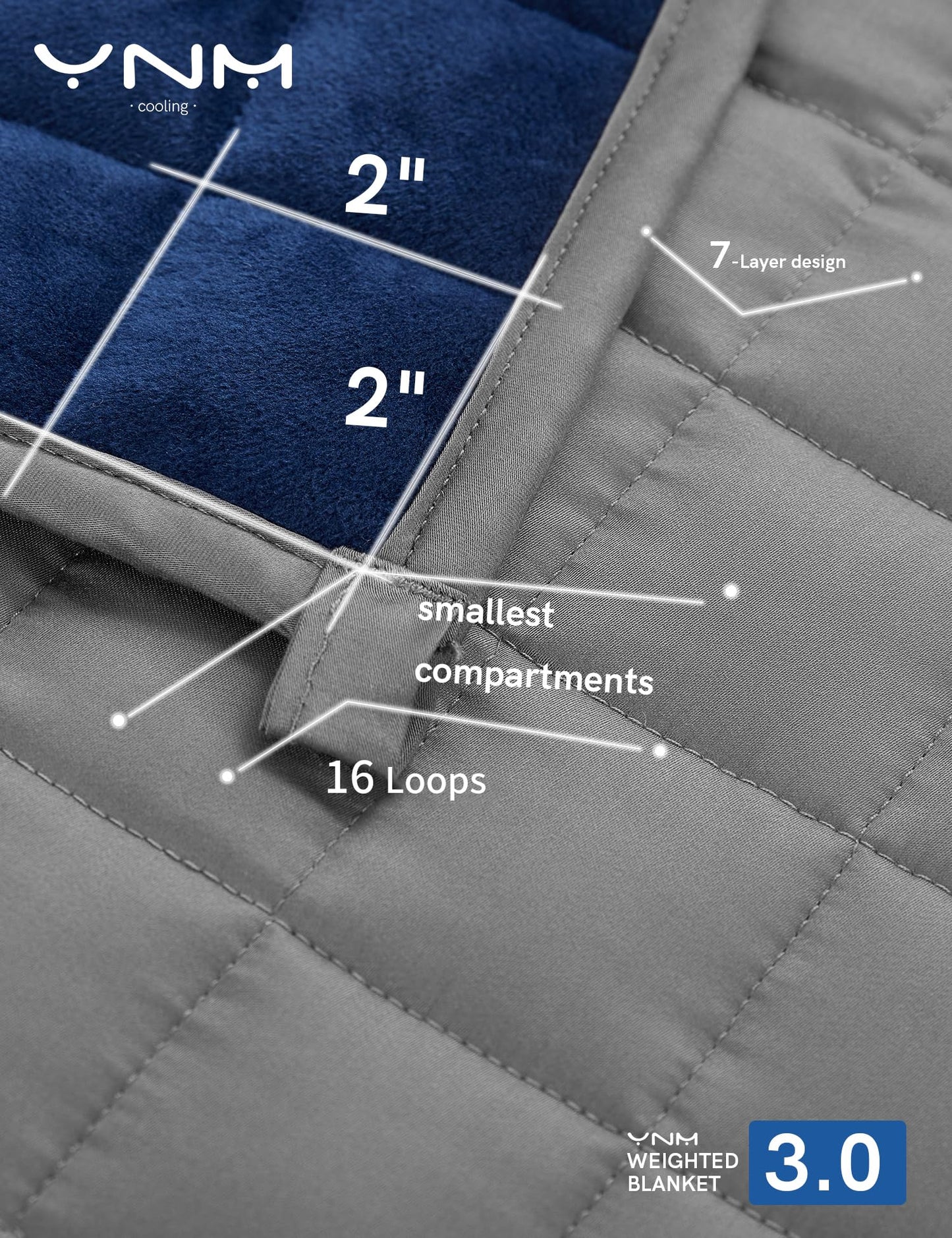 YnM Exclusive Weighted Blanket, Cooling & Warm Dual-Sided, Smallest Compartments, Ideal for Two Persons of 90~160lbs lbs on Queen/King/Ca King Bed (88x104 Inches, 20 Pounds, Blue/Grey) …