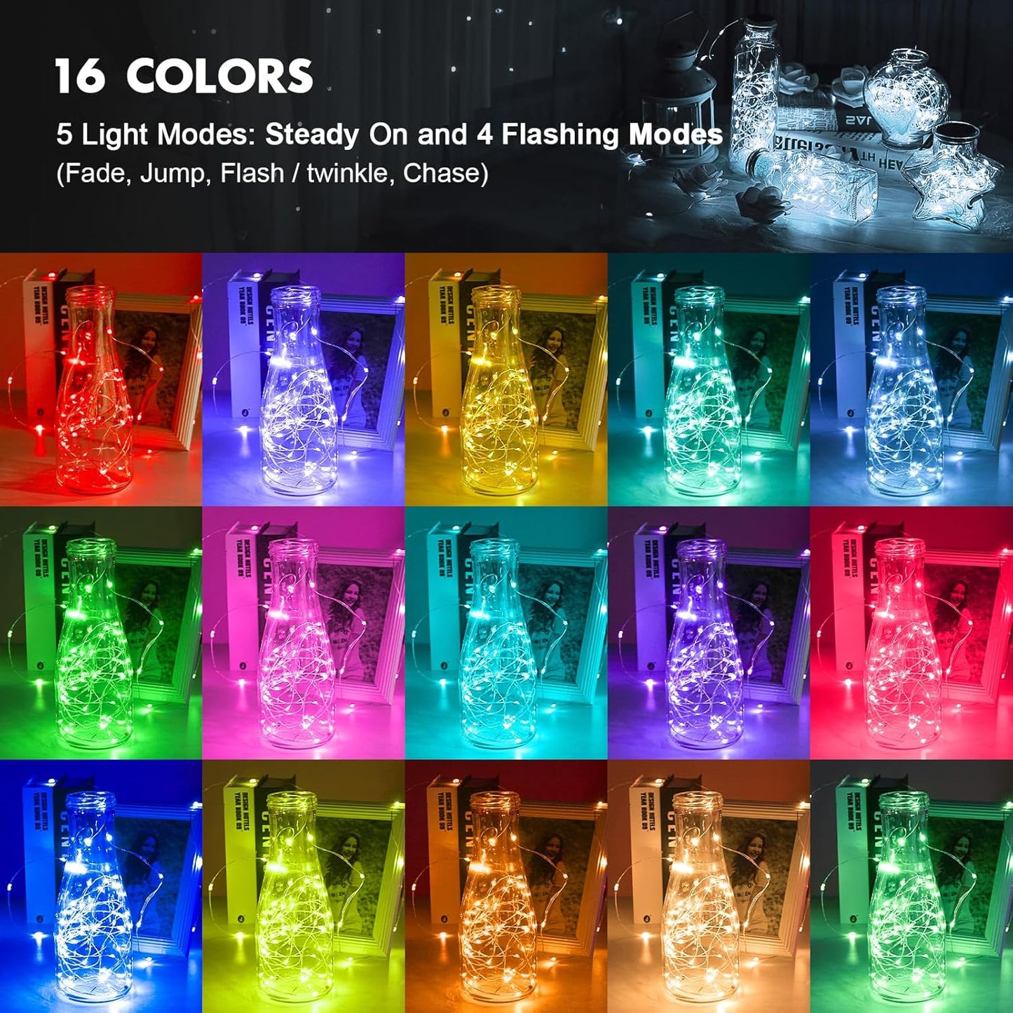 Skiennix 39Ft RGB Color Changing Fairy Lights - Battery Operated String Lights with Remote & Timer for Indoor/Outdoor Use